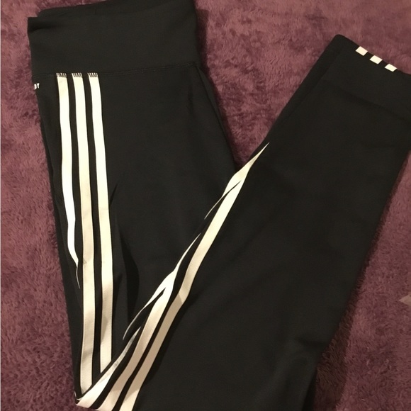NWT Adidas High Waisted 3 Stripe Black Sports Leggings - Picture 1 of 12